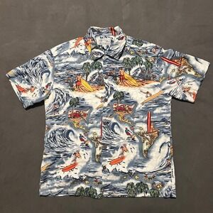 Vintage Toes On The Nose Shirt Mens Large Blue Hawaiian Surfing ‎ Made In USA